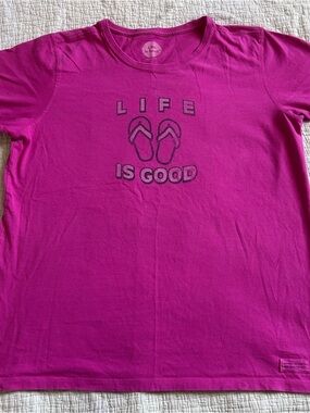 Life Is Good Women’s Pink Short Sleeve Tee Flip-Flop Graphic Size Large
